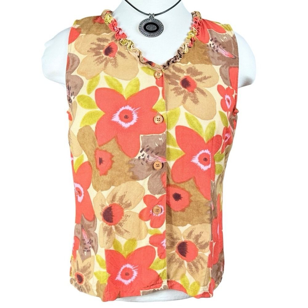 Putumayo Sleeveless Floral Button Blouse | Rayon Top‎ Size M Boho India